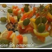 Mini brochettes saumon fumé, olives, gruyère au citron - La cuisine de poupoule