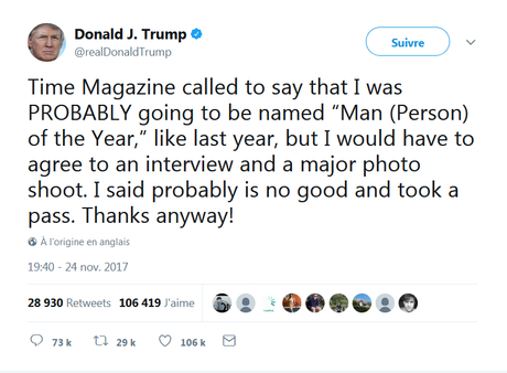 Encore un tweet présomptueux de Trump !