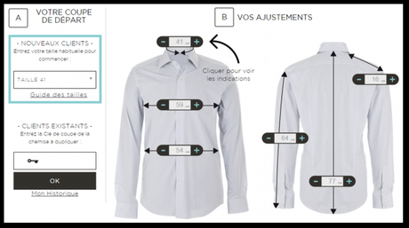 Outil de collecte de mesures pour chemise sur-mesure Le Chemiseur