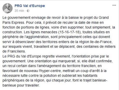 Menaces sur le Grand Paris Express – Réaction du PRG Val d’Europe