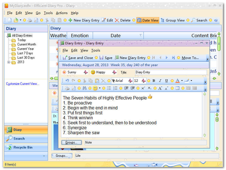 Efficient Diary Free Edition