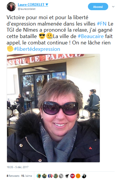 échec de la tentative d’intimidation judiciaire du #FN à Beaucaire contre une blogueuse