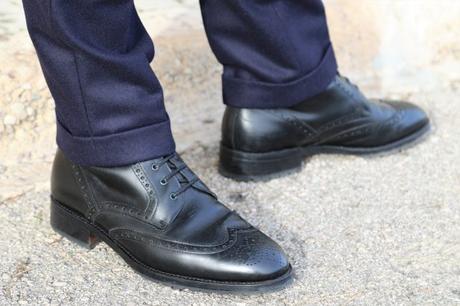 Revers de pantalon 3.5 cm avec des Derby Boots cousus Goodyear en noir Shoepassion 
