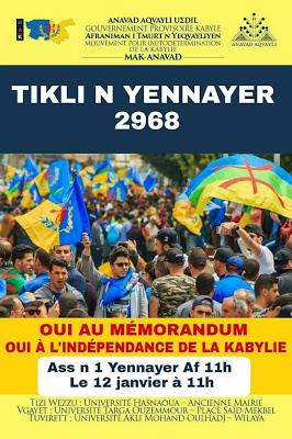 Le MAK-Anavad appelle aux Marches de Yennayer 2968 pour l’indépendance de la Kabylie