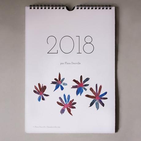 calendrier 2018 original couleurs chaude aquarelle bleu rouge