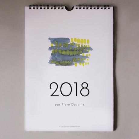 calendrier 2018 original couleurs aquarelle jaune et bleu joli simple sobre 