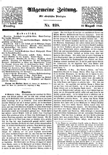 Annonce de la naissance du Prince Louis de Bavière dans L'Allgemeine Zeitung du 26 août 1845