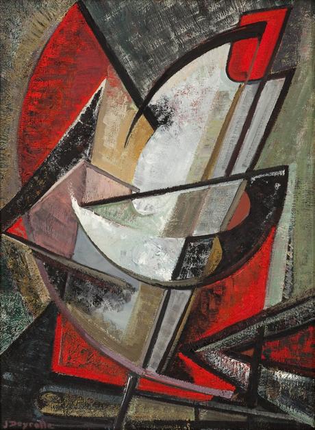 Jean Deyrolle, Composition géométrique :  l'utilisation du terrain, n°75, huile sur toile, 73 x 55