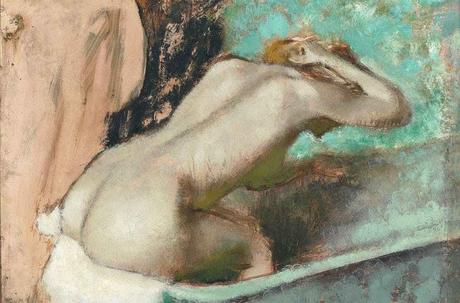 Edgar Degas (1834-1917) : Suite de nus... Pastels. Le cas de Degas - Femme assise sur le rebord d' une baignoire et s'épongeant la nuque, vers 1880.