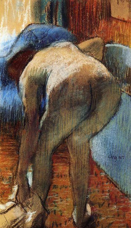 Edgar Degas (1834-1917) : Suite de nus... Pastels. Le cas de Degas - Femme au bain, 1884
