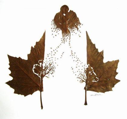 Sculptures sur feuilles mortes par Omid Asadi
