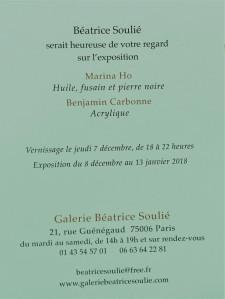 Galerie Béatrice Soulié  exposition Marina HO et Benjamin CARBONNE  8/13 Janvier 2018