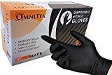 Omnitex Boîte de 200 gants en nitrile, sans poudre Ambidextre Examen Non stérile Noir