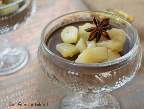 Panna cotta au chocolat et poires pochées à la badiane