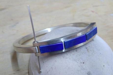 montage lapis lazuli naturelles sur bracelet argent
