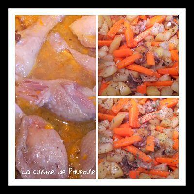 Cuisses de poulet aux carottes, pommes de terre et chanterelles Cuisses de poulet aux carottes, pommes de terre et chanterelles