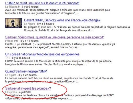 La dernière provocation de Sarkozy selon Google Actualités