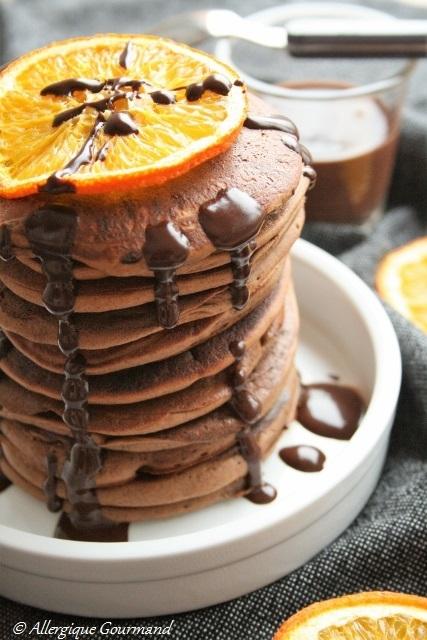 Pancakes au cacao Bio {sans gluten, sans oeufs sans lait }