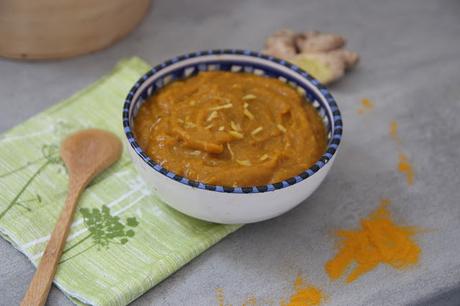 Soupe butternut-patate douce au citron, gingembre et curry