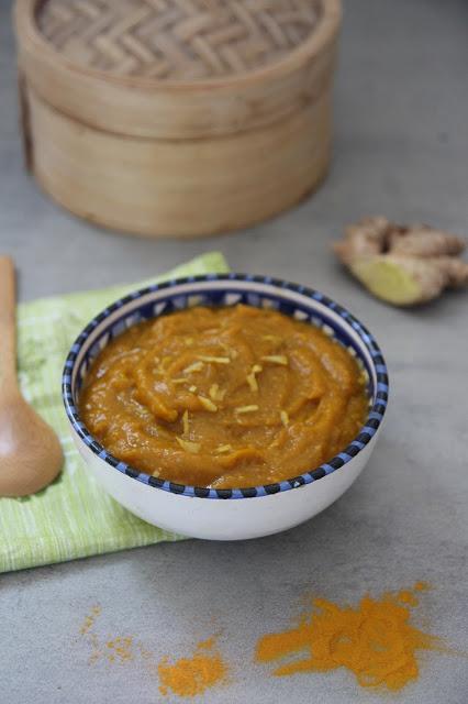 Soupe butternut-patate douce au citron, gingembre et curry