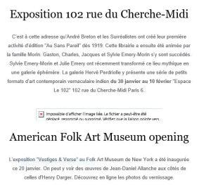 Galerie Hervé PERDRIOLLE    30 Janvier au 10 Février 2018