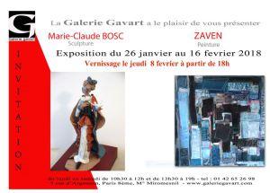 Galerie GAVART   exposition Marie-Claude BOSC (sculpture) ZAVEN (peinture) 26 Janvier au 16 Février 2018