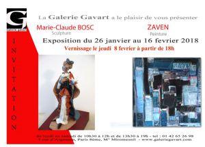 Galerie GAVART exposition Marie-Claude BOSC (sculpture) ZAVEN (peinture) 26 Janvier au 16 Février 2018 Galerie GAVART exposition Marie-Claude BOSC (sculpture) ZAVEN (peinture) 26 Janvier au 16 Février 2018