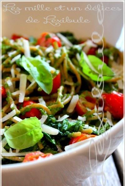 ~Pâtes au pesto, épinards et tomates cerises~