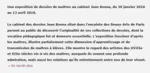 E N S B A  Beaux-Arts de Paris  « Dessins de maîtres » Cabinet Jean Bonna 30 Janvier au 13 Avril 2018
