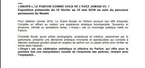 Le Grand Musée du Parfum  « Drops » Février 2018