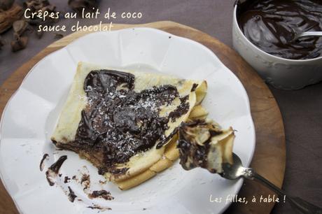 Crêpes au lait de coco, sauce chocolat coco