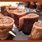 Crêpes au lait d'Amandes Brochettes de crêpes à la Farine de Châtaigne - Oh, la gourmande..