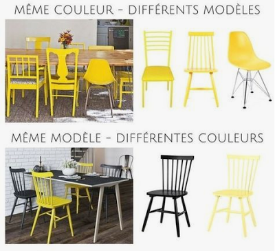 Chaises dépareillées, un joli mélange