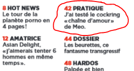 (HOT VIDEO MAGAZINE fevrier 2018) Mon 1er article pour le magazine où je teste et parle des sextoys masculins (Cockring Meo)