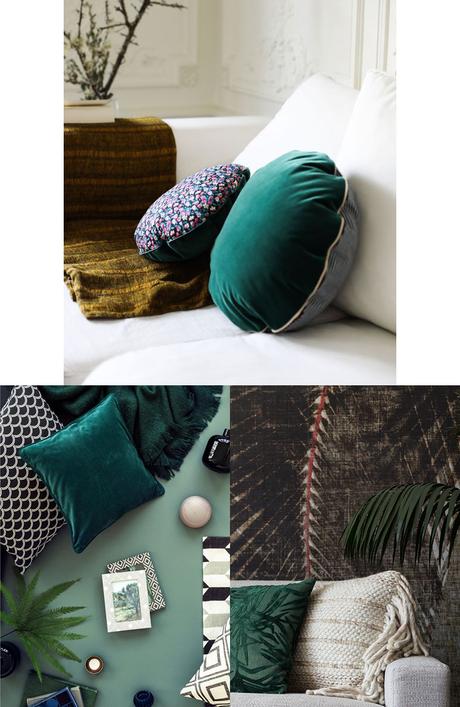 4 façons d’adopter le vert dans sa déco coussin vert foncé déco