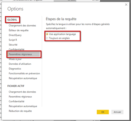 Power BI options paramètres régionaux