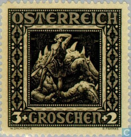 Siegfried combat le dragon, un timbre-poste autrichien de 1926