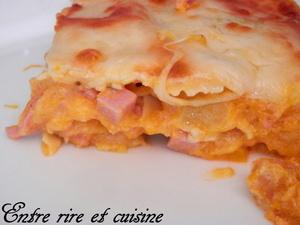 Lasagnes légères sauce potimarron au jambon et à la ricotta