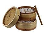 Amortisseur en bambou 3 pièces bordé dans le bois de cèdre, y compris le couvercle, 2 niveaux et une pince en bambou Dimsum panier / autocuiseur / vapeur panier (Ø 18 cm)