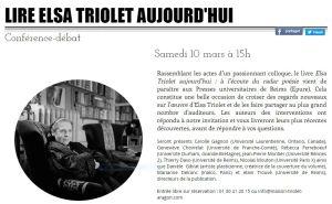 Maison ARAGON TRIOLET  « Lire Elsa Triolet aujourd’hui » le 10 Mars