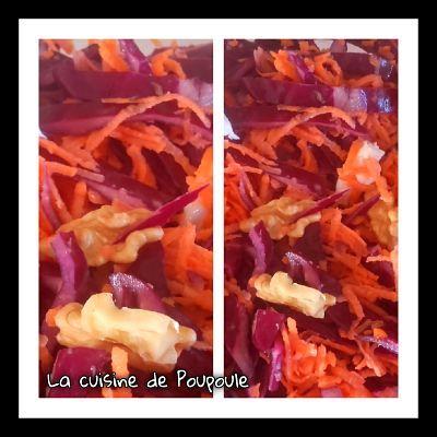 Salade de chou chou rouge aux carottes râpées et noix d'Isabelle