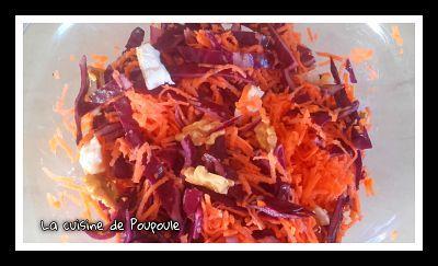 Salade de chou chou rouge aux carottes râpées et noix d'Isabelle