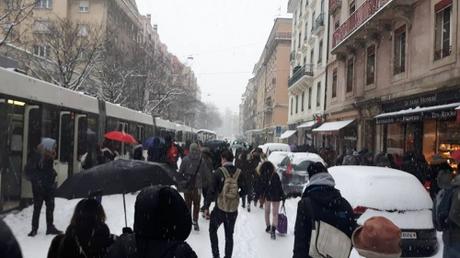 hiver à genève,dans les rues de genève,la neige,la neige sur genève,transports publics