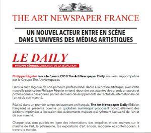 THE ART NEWPAPER FRANCE  « LE DAILY »   Lundi 5 Mars 2018……