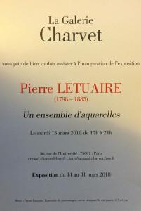 Galerie CHARVET  exposition Pierre LETUAIRE (1798-1885) aquarelles 14/31 Mars 2018