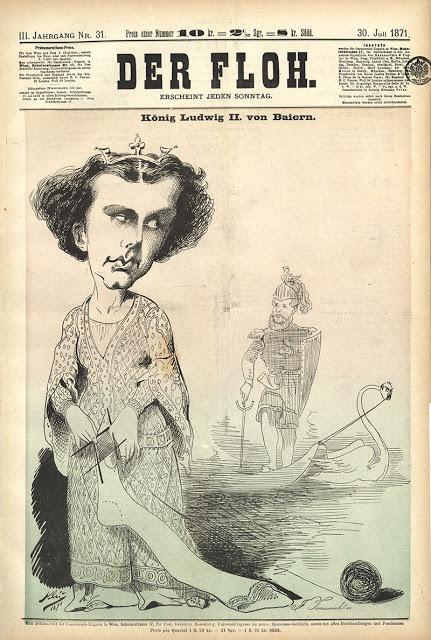 Louis II et Lohengrin: une caricature de Tomassich dans Der Floh du 30 juillet 1871