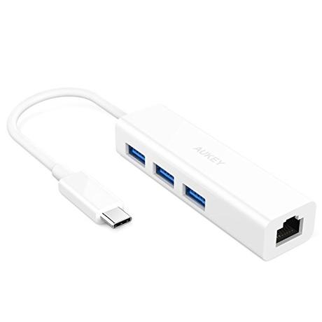 AUKEY Hub USB C Ethernet Vers 3 Ports USB 3.0 + Ethernet Hub USB Type C pour New Macbook, Macbook Pro 2016, Google ChromeBook Pixel 2015, etc