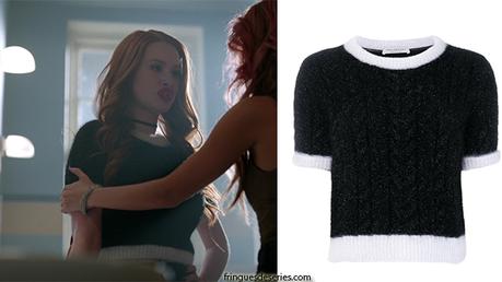 RIVERDALE : Cheryl wearing black angora cropped knit jumper in s2ep14