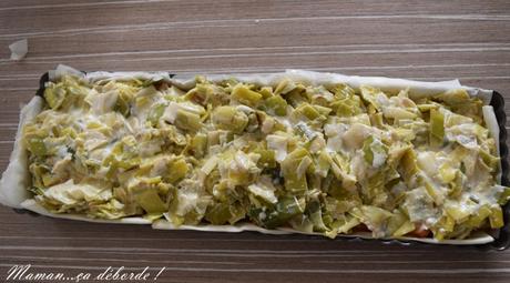 Tarte poireau, saumon et son crumble