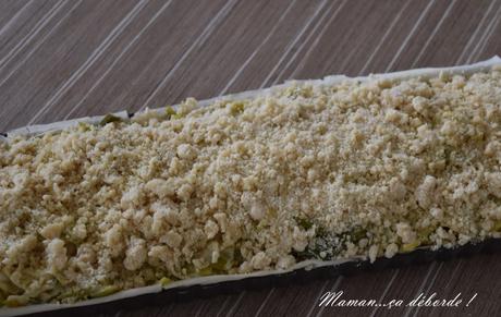 Tarte poireau, saumon et son crumble